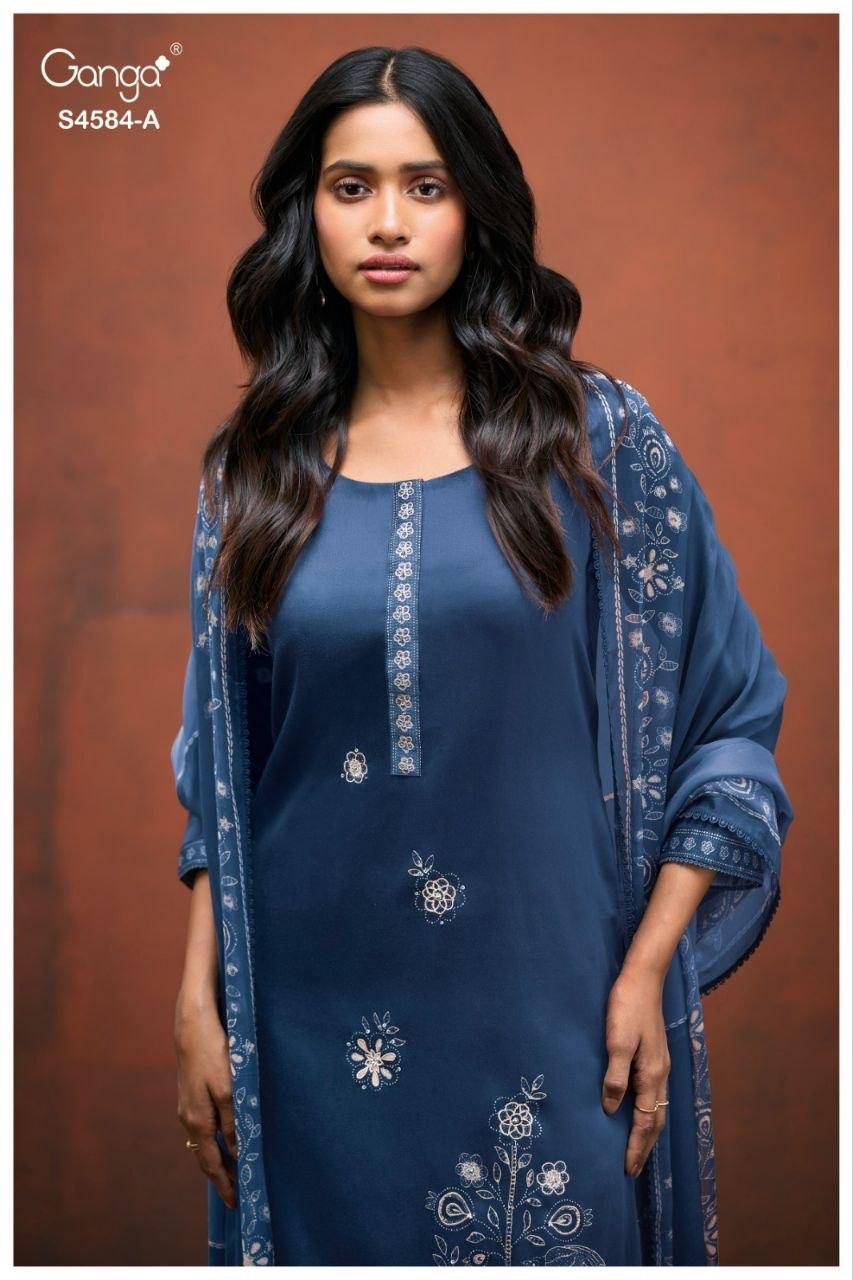 FESKA 4584 by Ganga Fashion 4584A To 4584D Series Beautiful Fancy Stylish Colourful casual wear PREMIUM COTTON SATIN Dresses At Wholesale Price